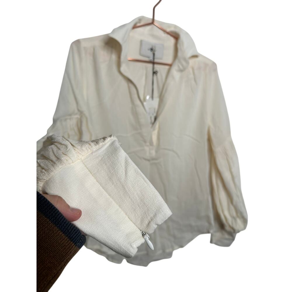 7 FOR ALL MANKIND Cream White Bubble Sleeve Zip Up Detail Blouse size XS NWT - Picture 9 of 11